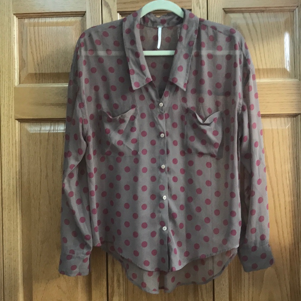 Free people long sleeve polka dot blouse sz S